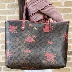 Coach Reversible City Tote Floral/Burgundy